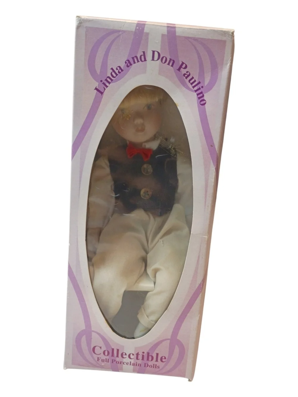 #6017 Blonde Porcelain Doll with Red Bow Tie